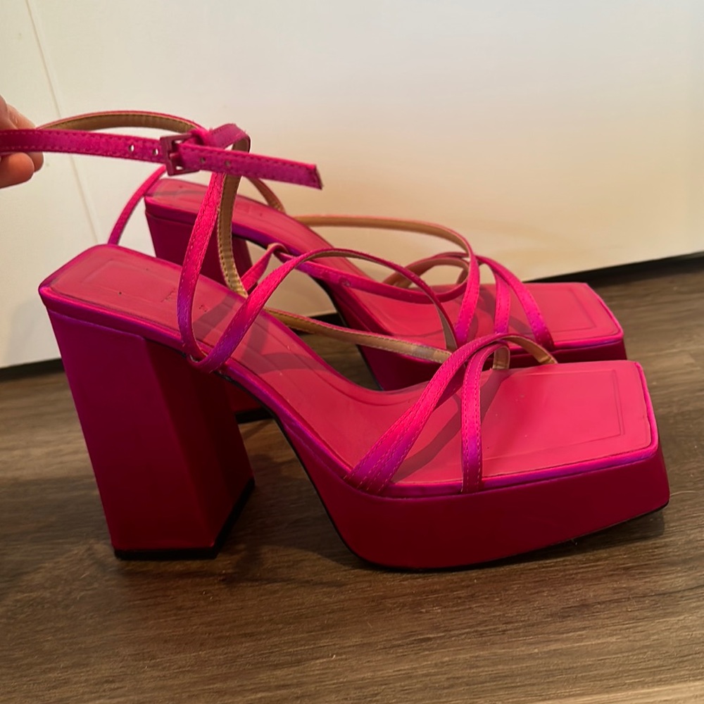 Zara Hot Pink Platform Block Heel Sandals